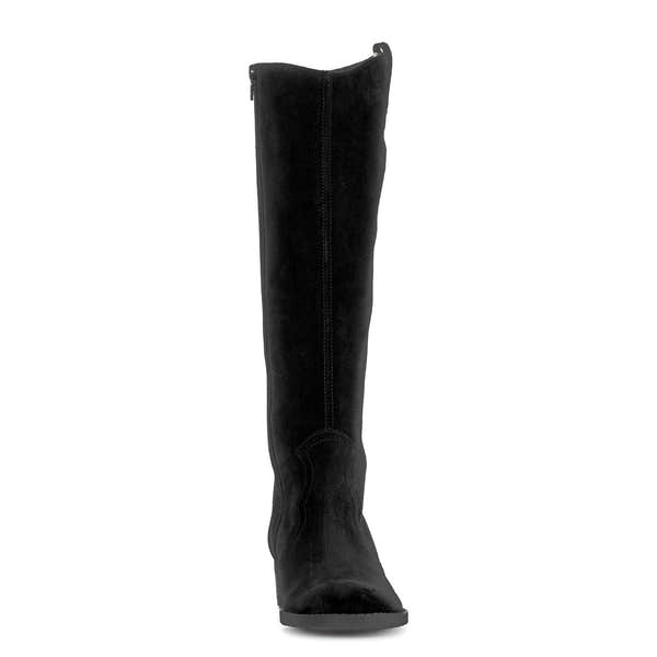 Gabor women's black suede knee-high boots with side zipper and block heel, stylish and comfortable footwear.