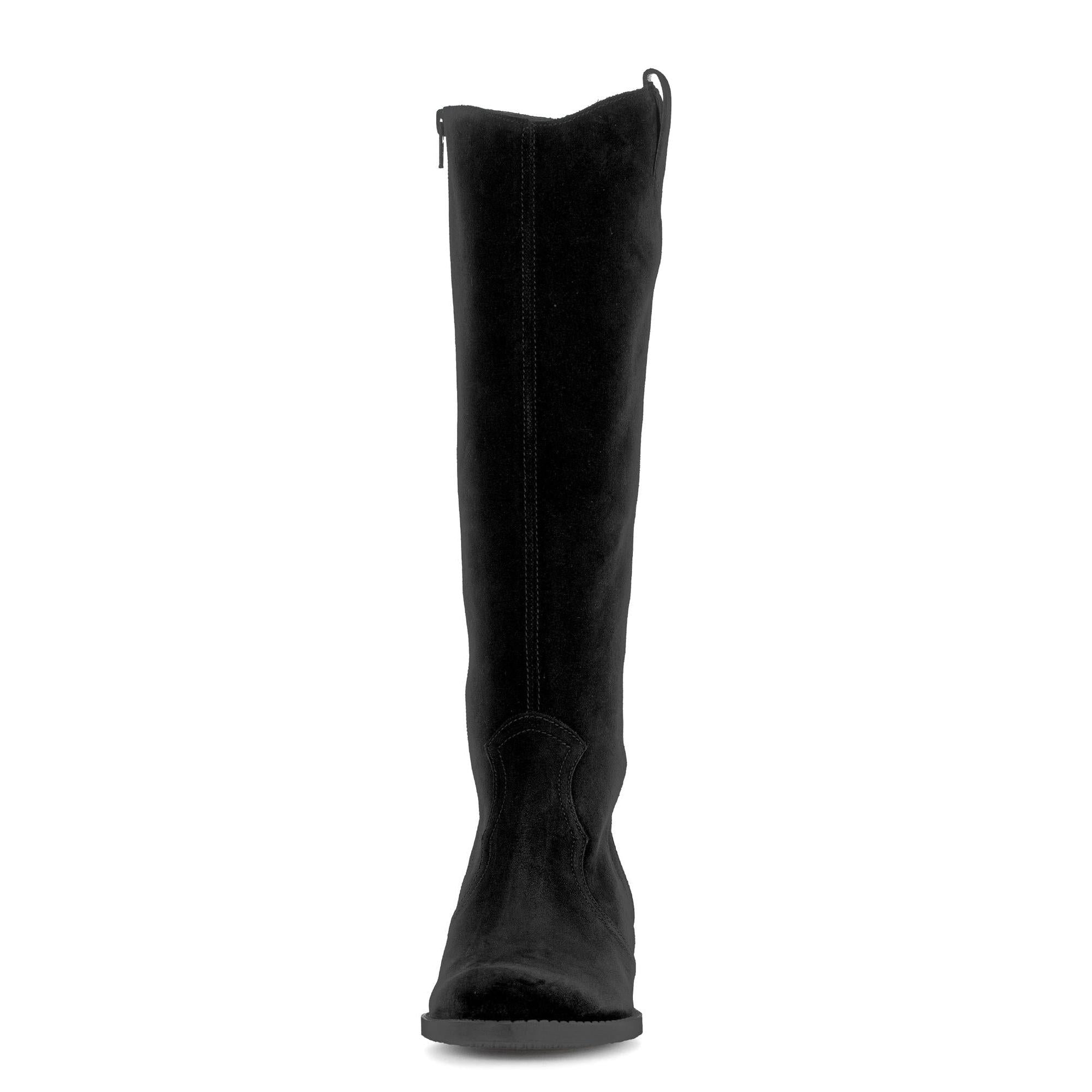 Gabor Black Suede Knee-High Boots with Side Zip, stylish ladies' footwear for winter and fall.