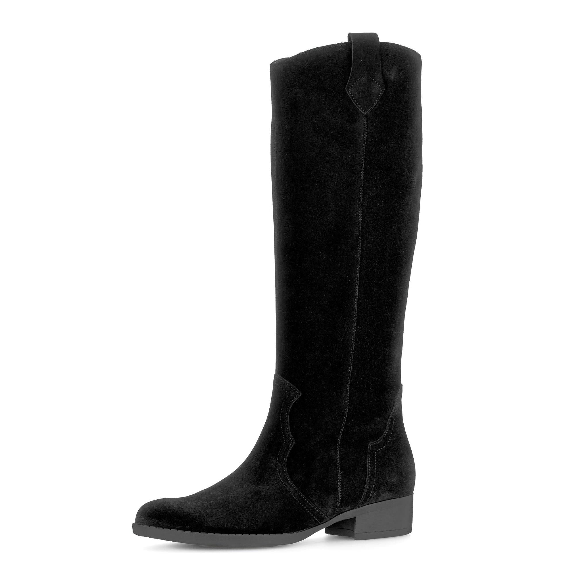 Gabor Garden Ladies Black Suede Knee-High Boots with Side Zipper and Block Heel