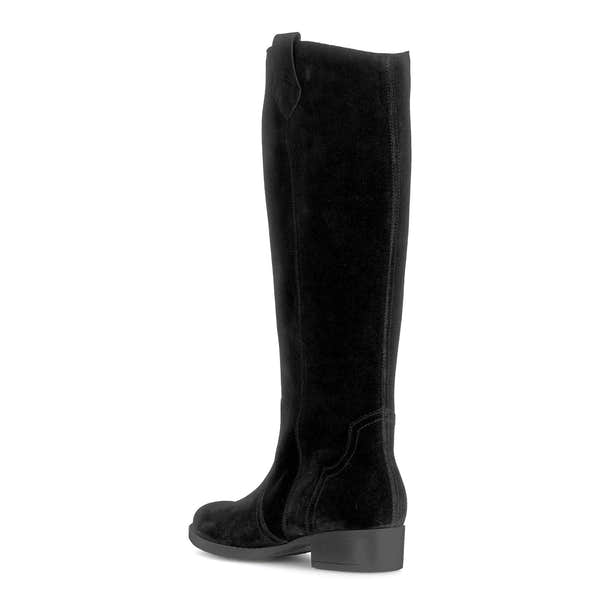 Gabor black suede knee-high boots with side zipper, block heel, and stylish design for women.