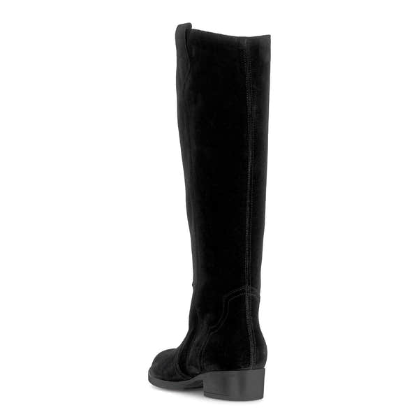 Gabor 75.901.17 knee-high black suede boots with side zipper, block heel, stylish and elegant for women.