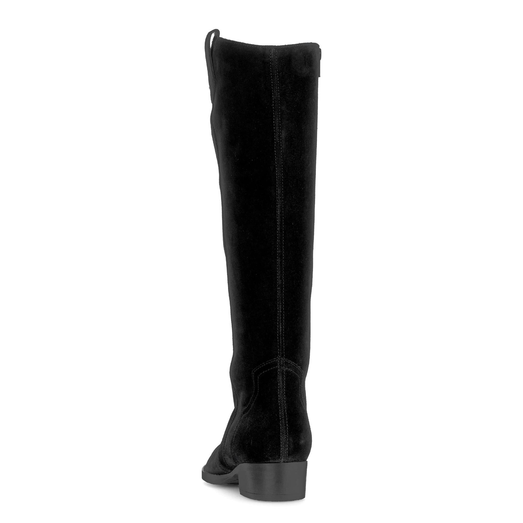 Gabor Women's Black Suede Knee-High Boots with Side Zip and Block Heel, stylish and elegant footwear.