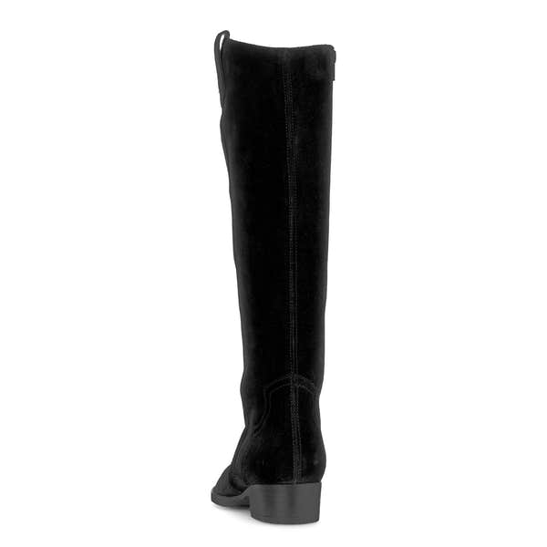 Gabor Women's Black Suede Knee-High Boots with Side Zip and Block Heel, stylish and elegant footwear.