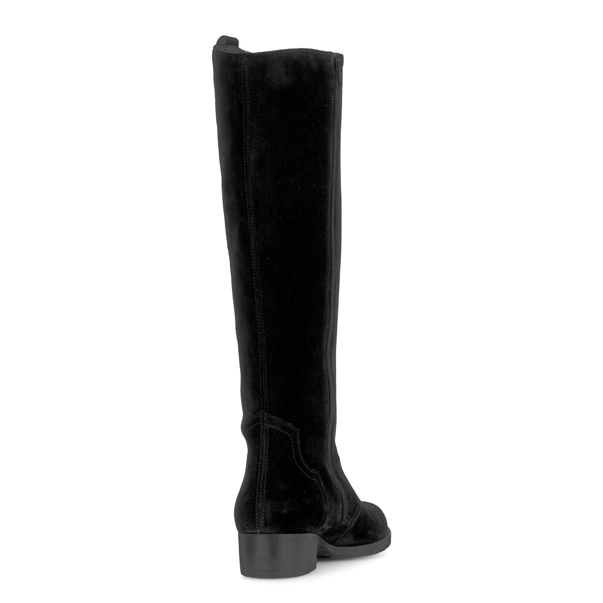 Gabor Black Suede Knee-High Boots with Side Zipper and Block Heel, stylish women's fashion footwear.