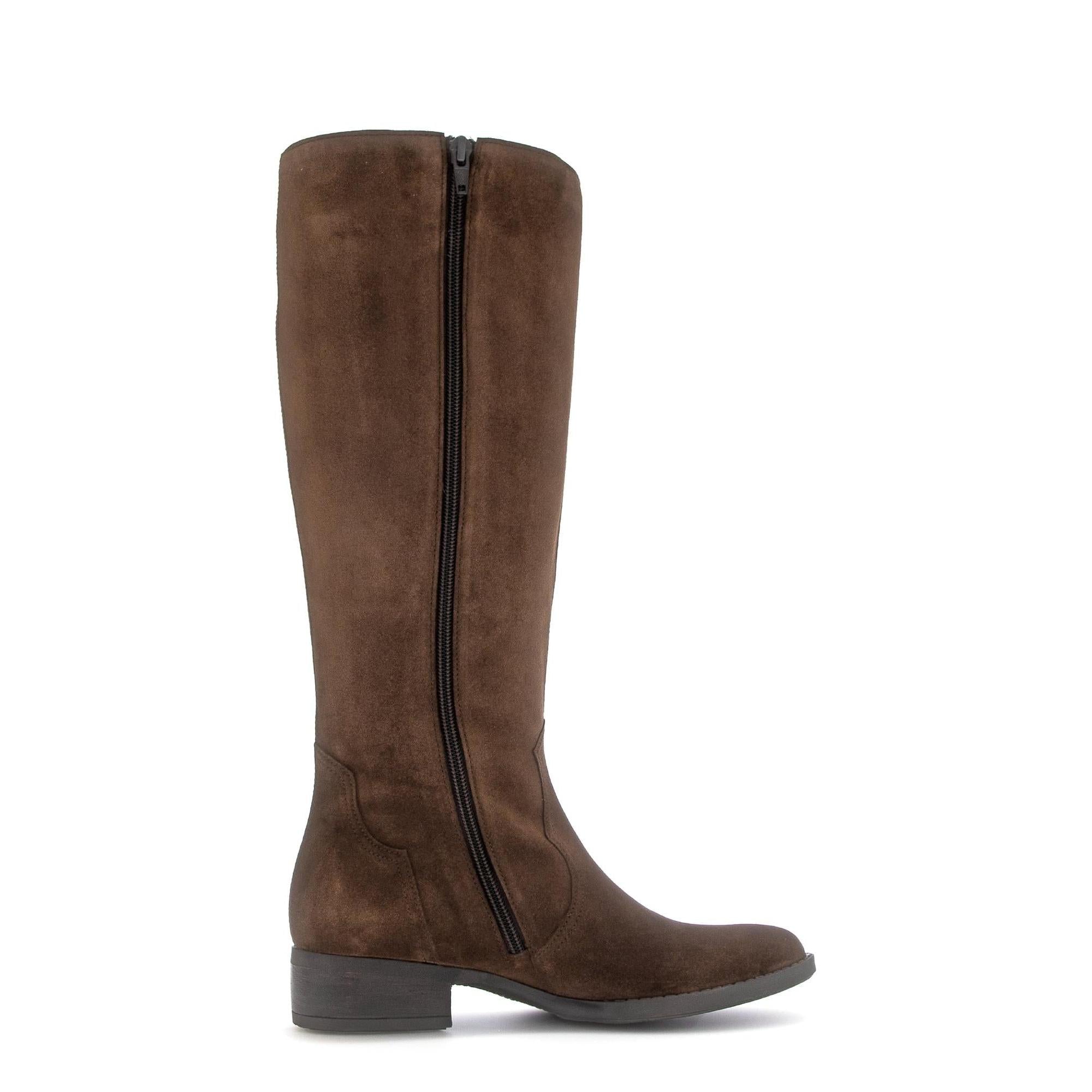 Gabor Women's Knee-High Boots in Chestnut Brown Suede with Side Zipper, 75.901.18.