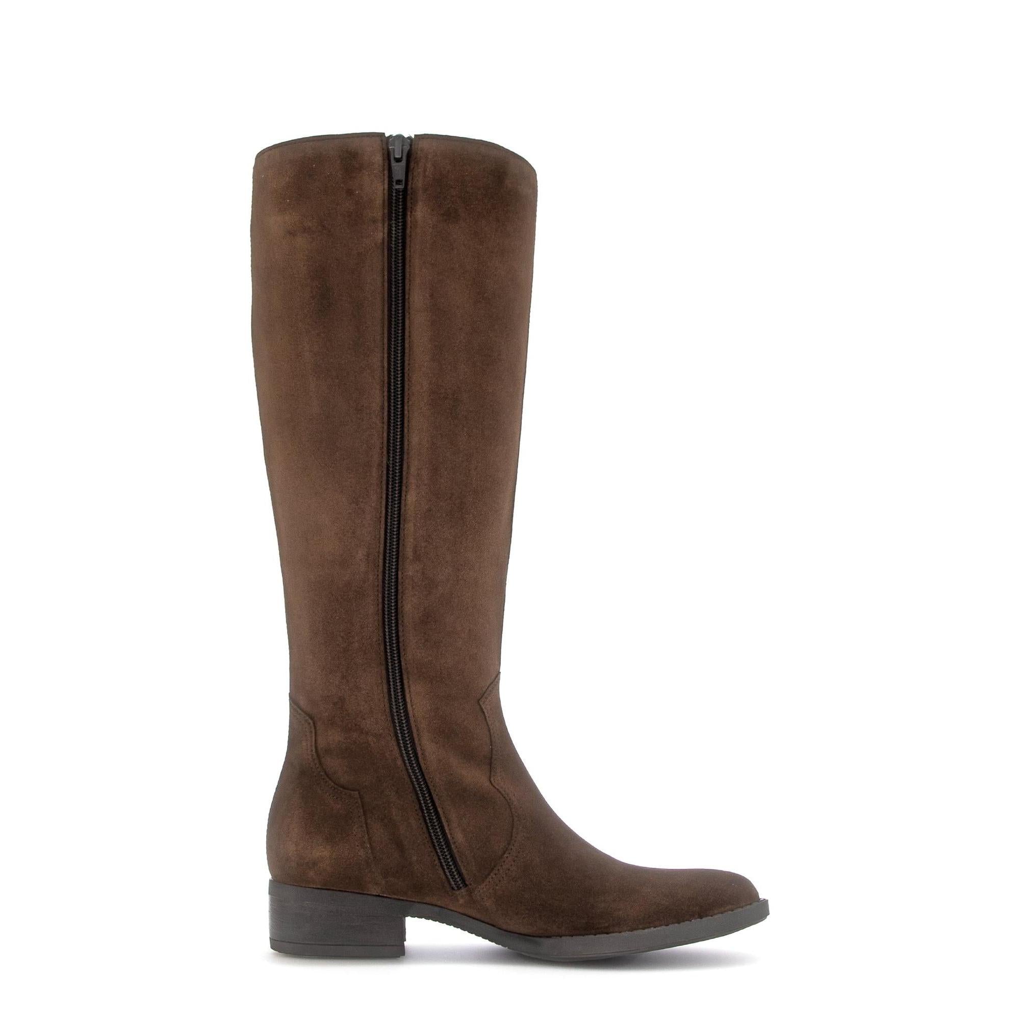 Gabor 75.901.18 knee-high suede boots in chestnut brown with side zip, block heel, and stylish design.