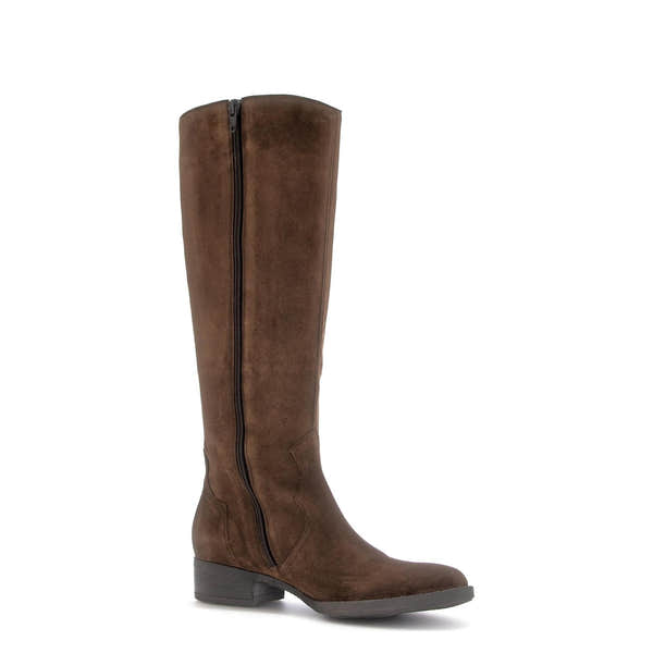 Gabor Garden Ladies whisky brown suede knee-high boots with side zipper and low block heel.