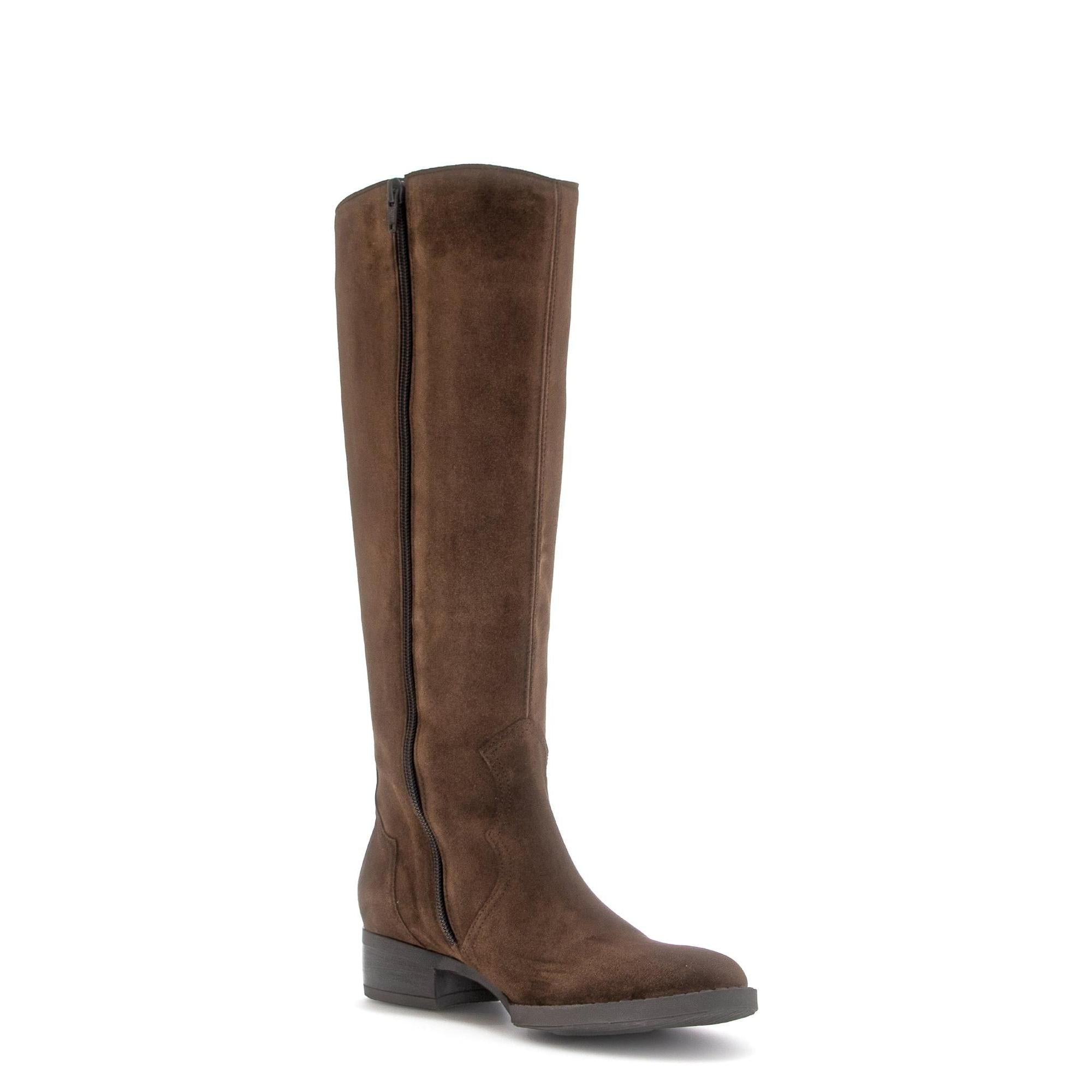 Gabor Women's Knee-High Boots in Chestnut Brown Suede with Side Zip, stylish and comfortable winter footwear.