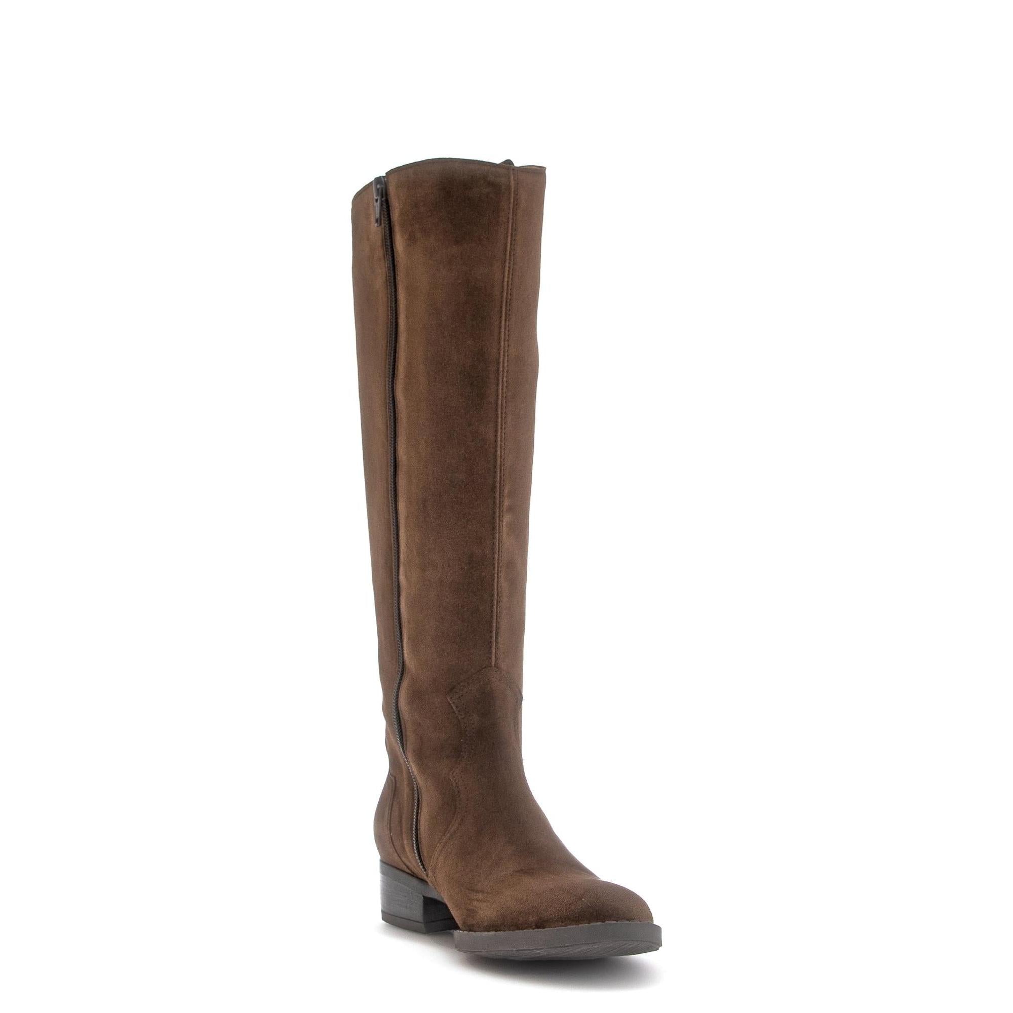Gabor 75.901.18 knee-high suede boots in chestnut brown with side zipper and low block heel.