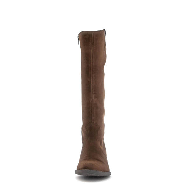 Gabor women's knee-high suede boots in chestnut brown with side zipper and low heel.