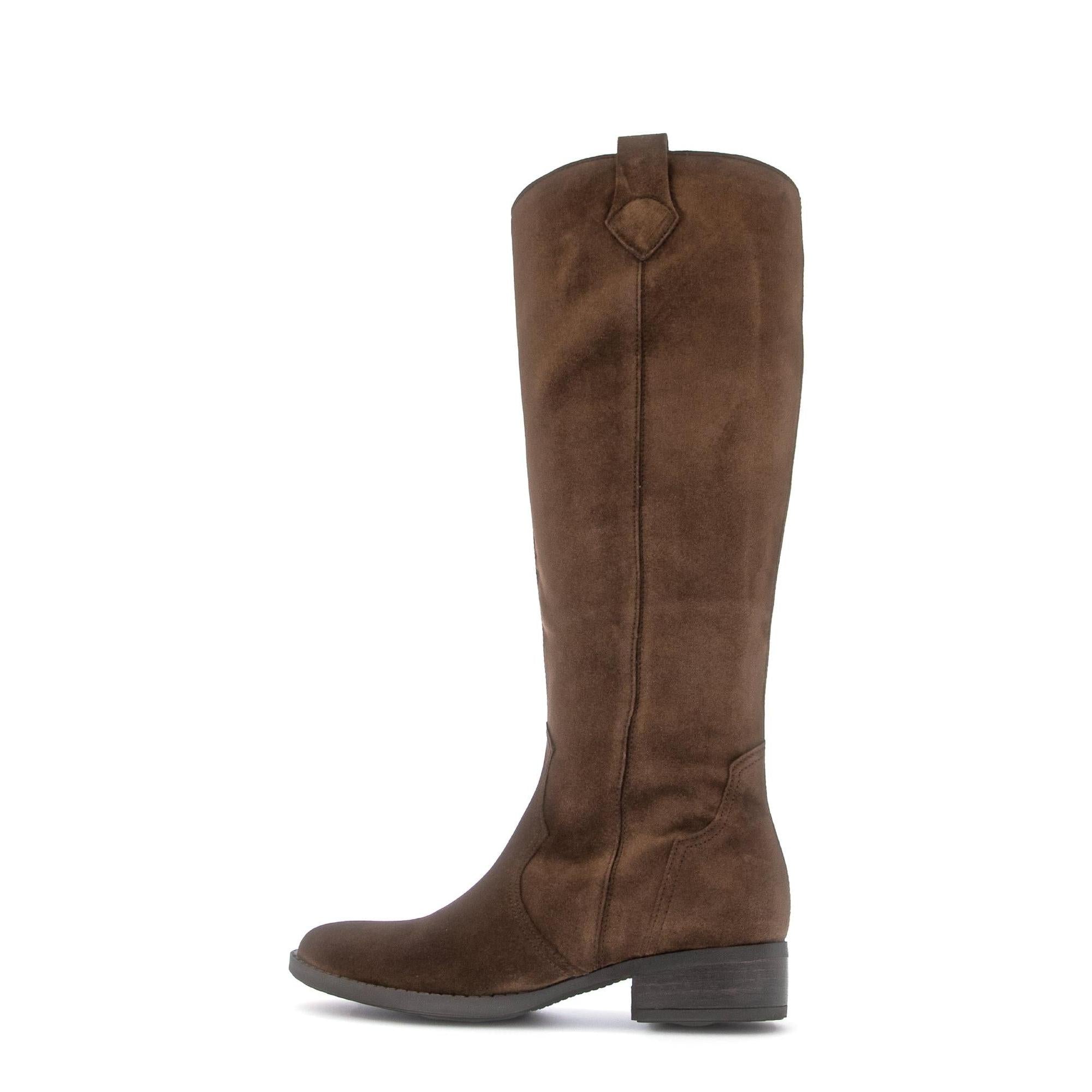 Gabor 75.901.18 garden ladies knee-high suede boots in chestnut brown with side zip and low heel.