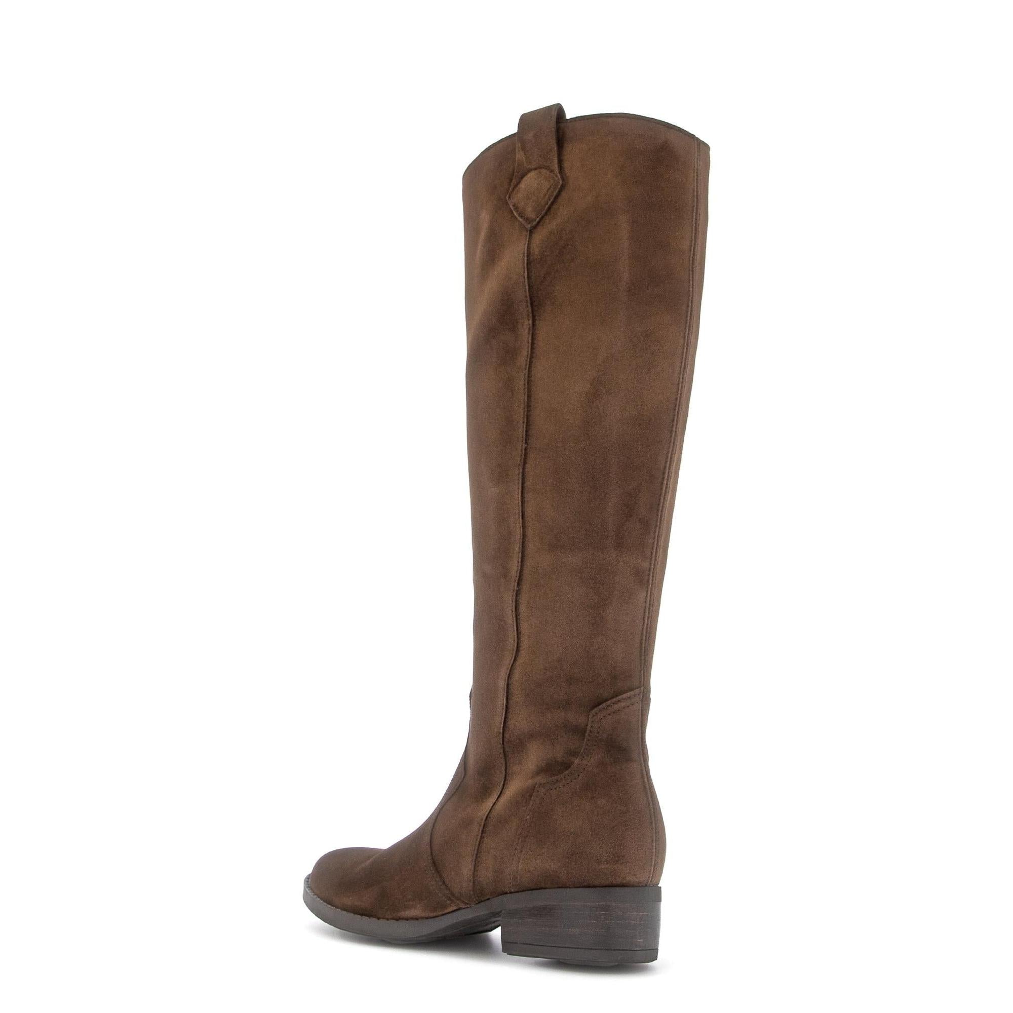 Gabor 75.901.18 knee-high garden ladies boots in brown suede with side zipper and low chunky heel.