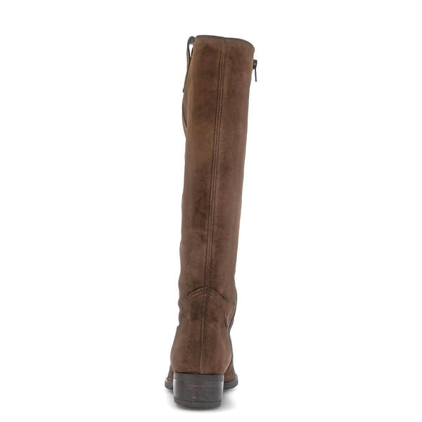Gabor 75.901.18 knee-high women's suede boots in chestnut brown with side zippers and chunky heels.
