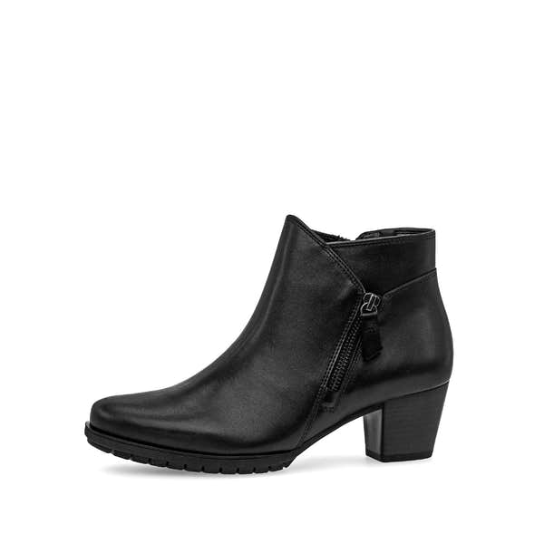 Gabor Olivetti Women's Black Waxed Leather Side Zip Ankle Boots with Block Heel, stylish and versatile footwear.