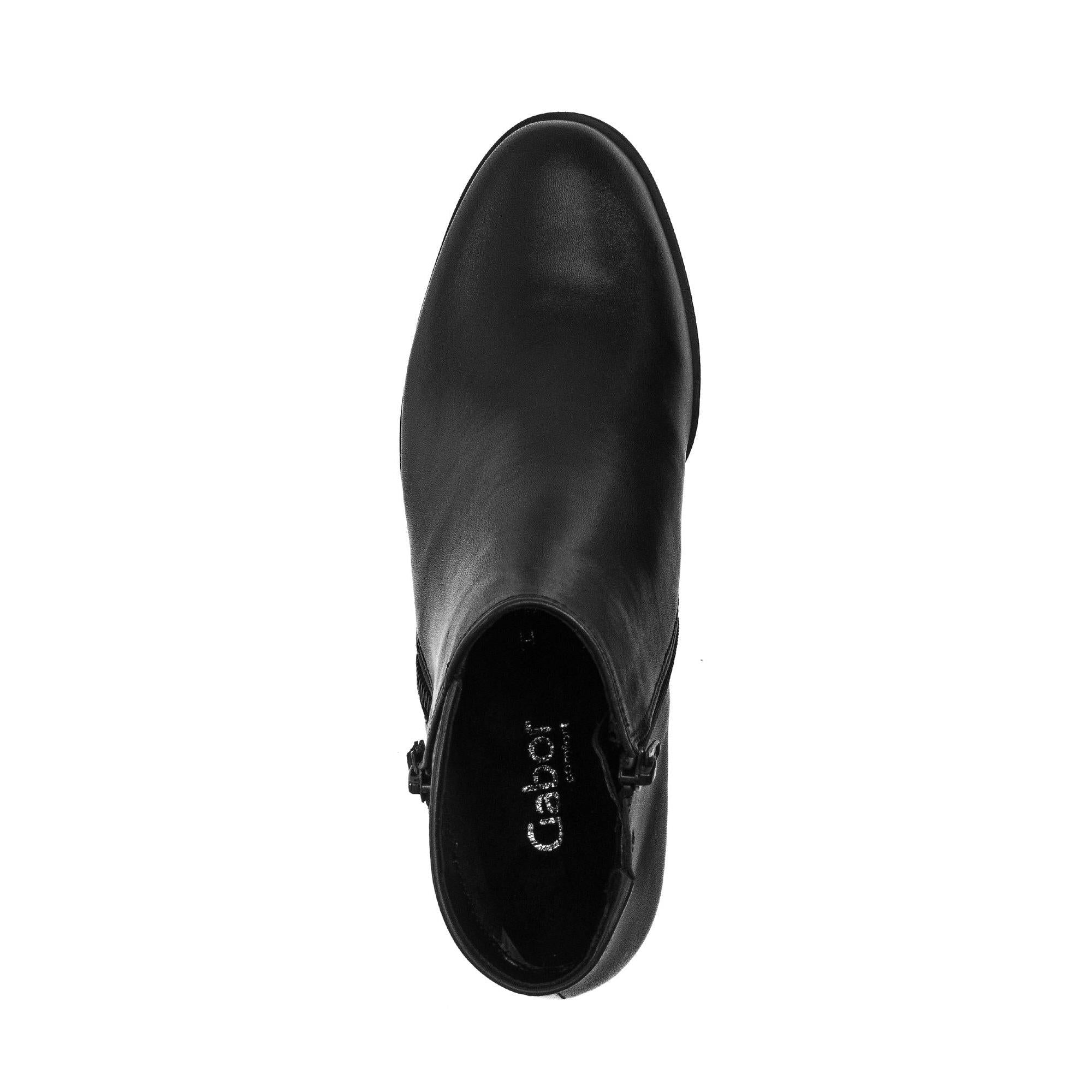 Gabor Olivetti women's black waxed leather ankle boots with side zipper, sleek design, and comfortable fit.