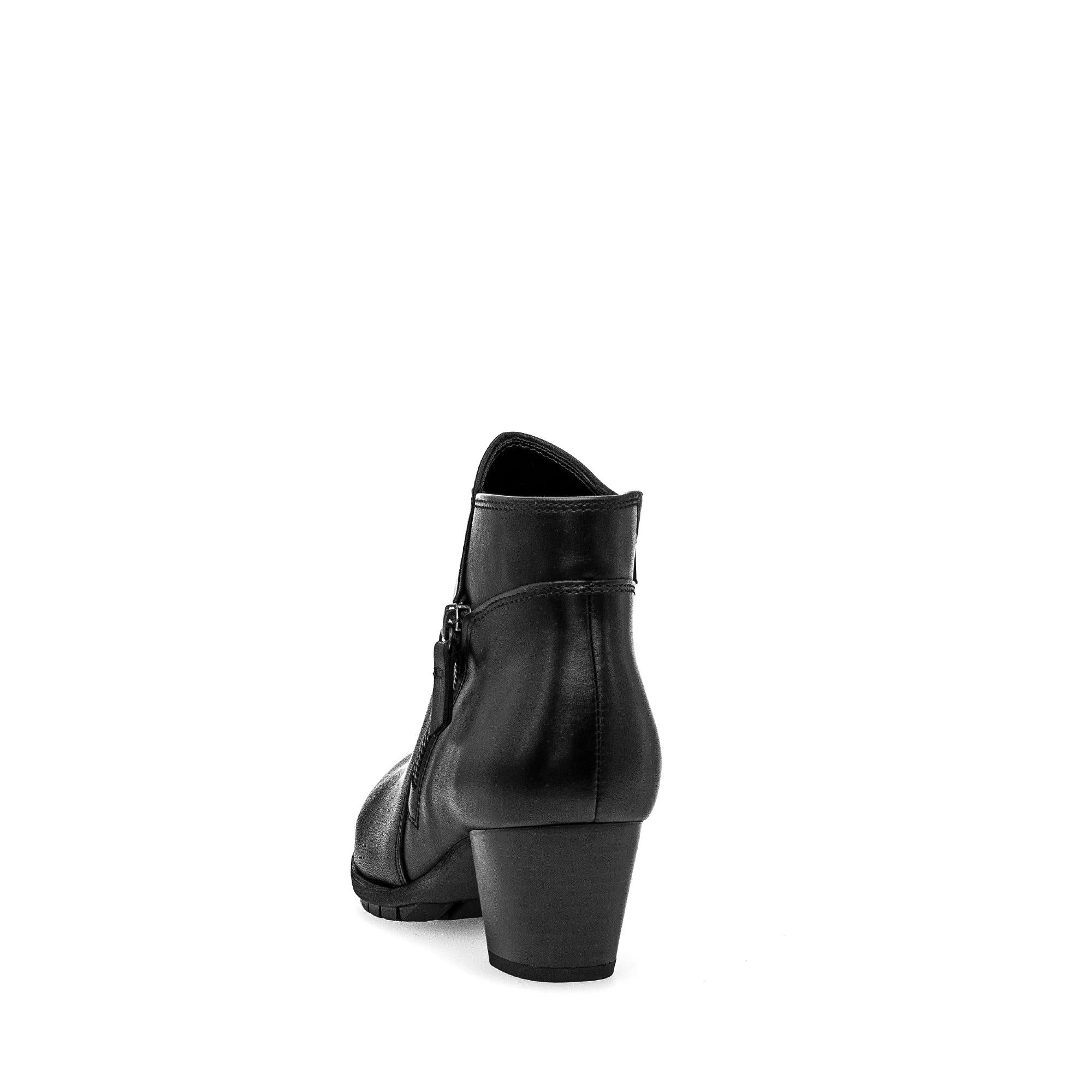 Gabor 76.603.57 Olivetti women's black waxed leather ankle boots with side zipper and block heel.