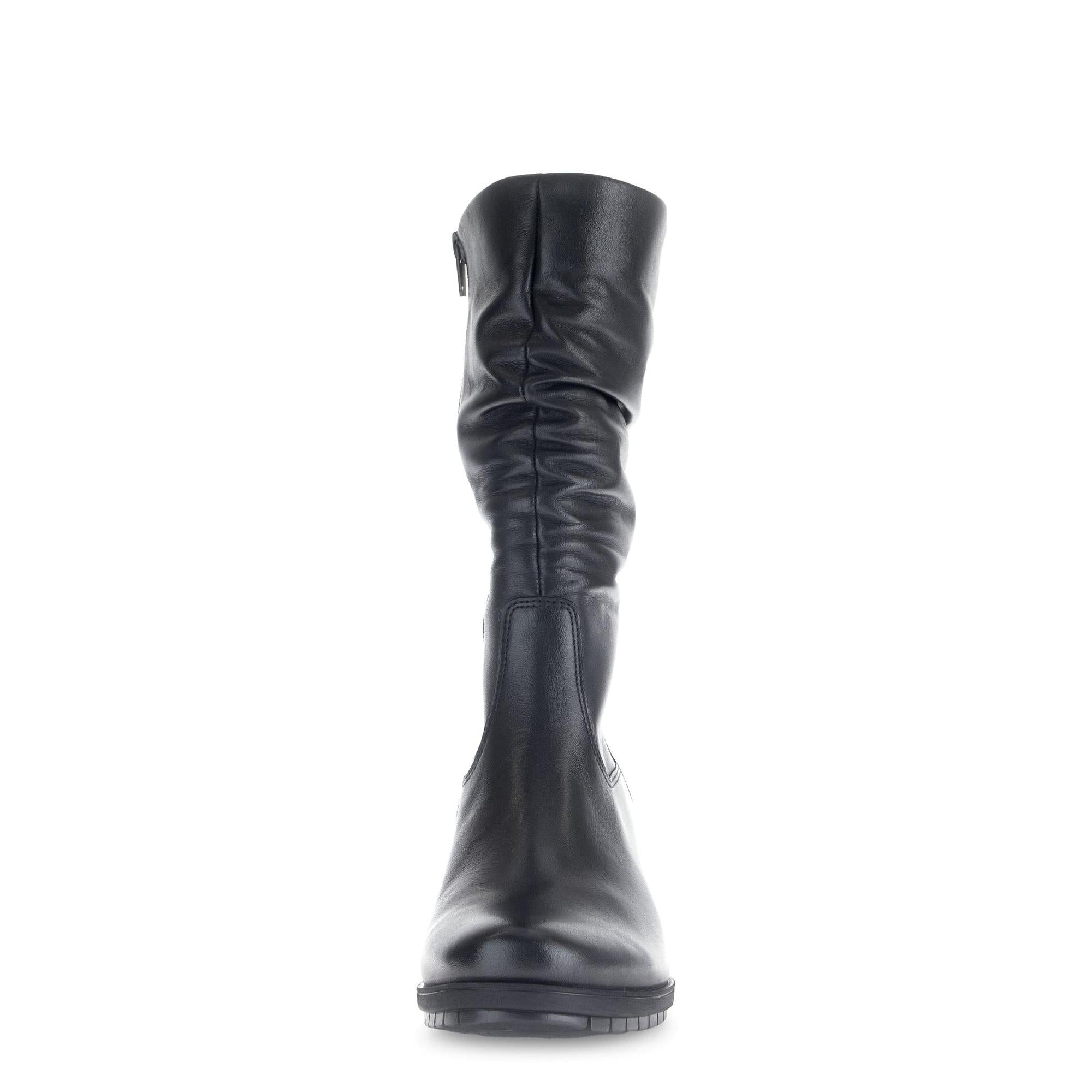 Gabor Olivetti women's black waxed leather ankle boots with side zipper and low heel, stylish and versatile footwear.