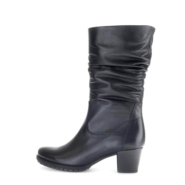 Gabor Olivetti women's black waxed leather ankle boots with side zip and block heel.
