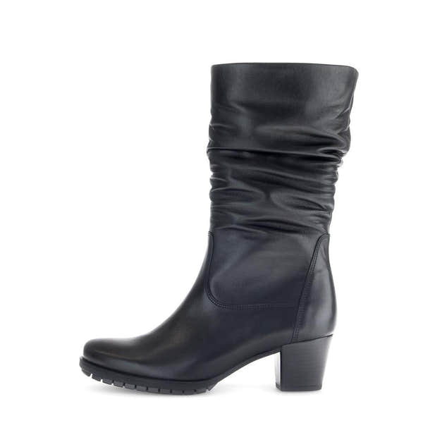 Gabor Olivetti women's black waxed leather ankle boots with side zipper and block heel.