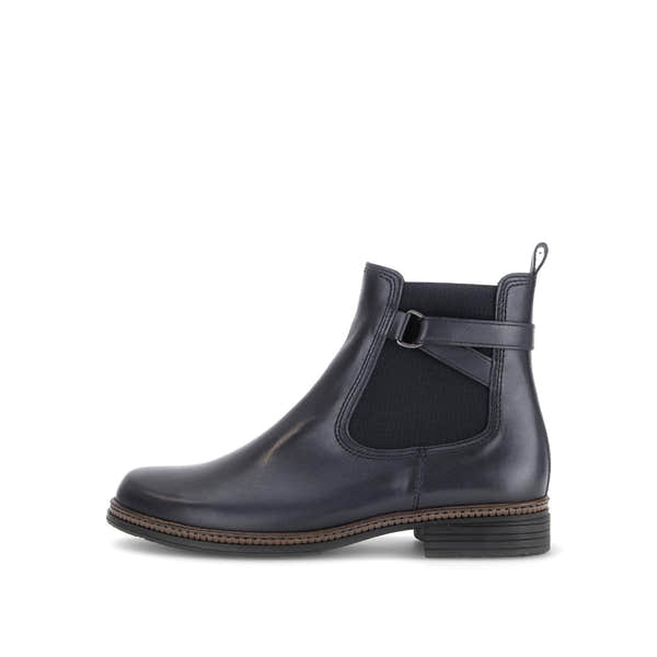 Gabor Nolene navy blue side zip ankle boots, outer side view.