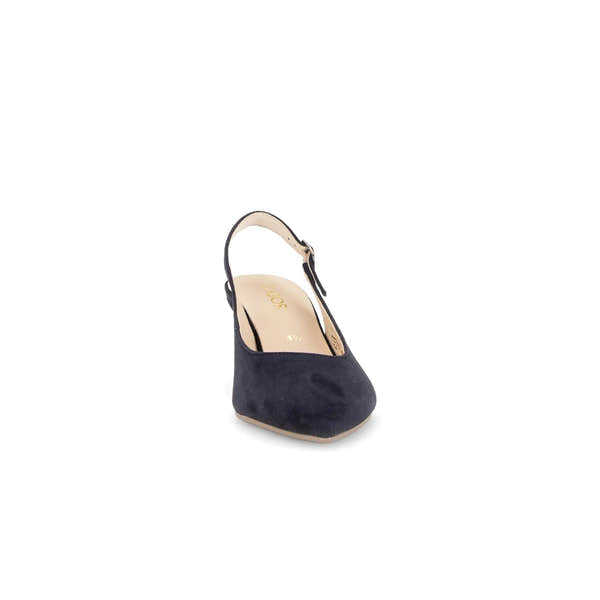 Gabor women's dark blue suede slingback heel with pointed toe and 4.5-inch heel, elegant and stylish footwear.