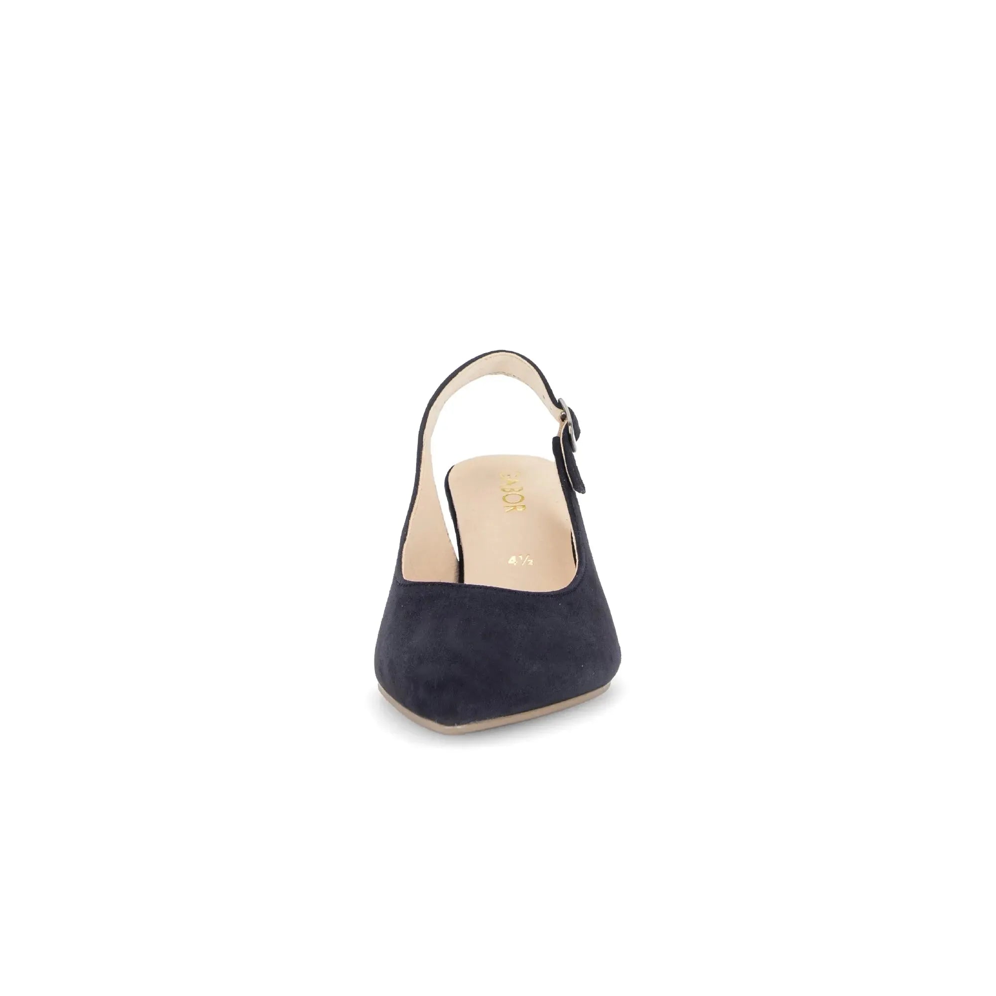 Gabor Lazona women's dark blue suede slingback heel with pointed toe and adjustable ankle strap, size 4.5.