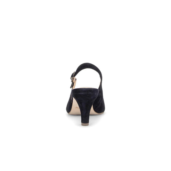 Gabor Lazona women's dark blue suede slingback heels with block heel, back view, stylish and elegant footwear.
