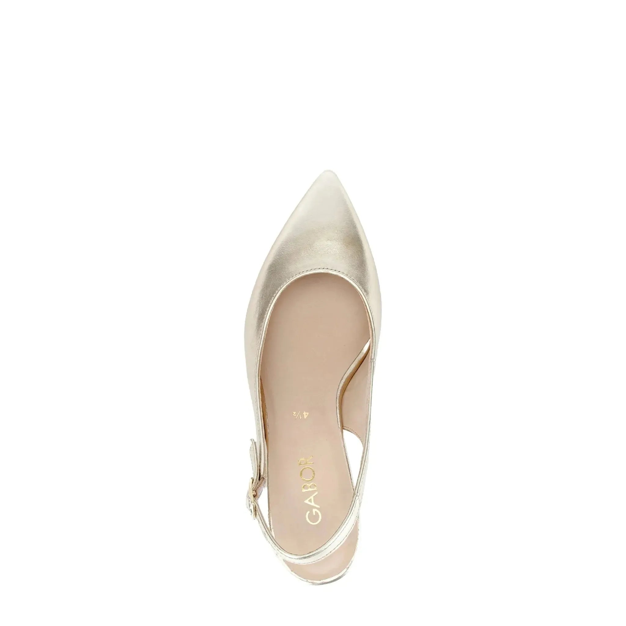 Gabor Ladies Platino Leather Sling Back Heels with pointed toe, elegant design, and adjustable strap.
