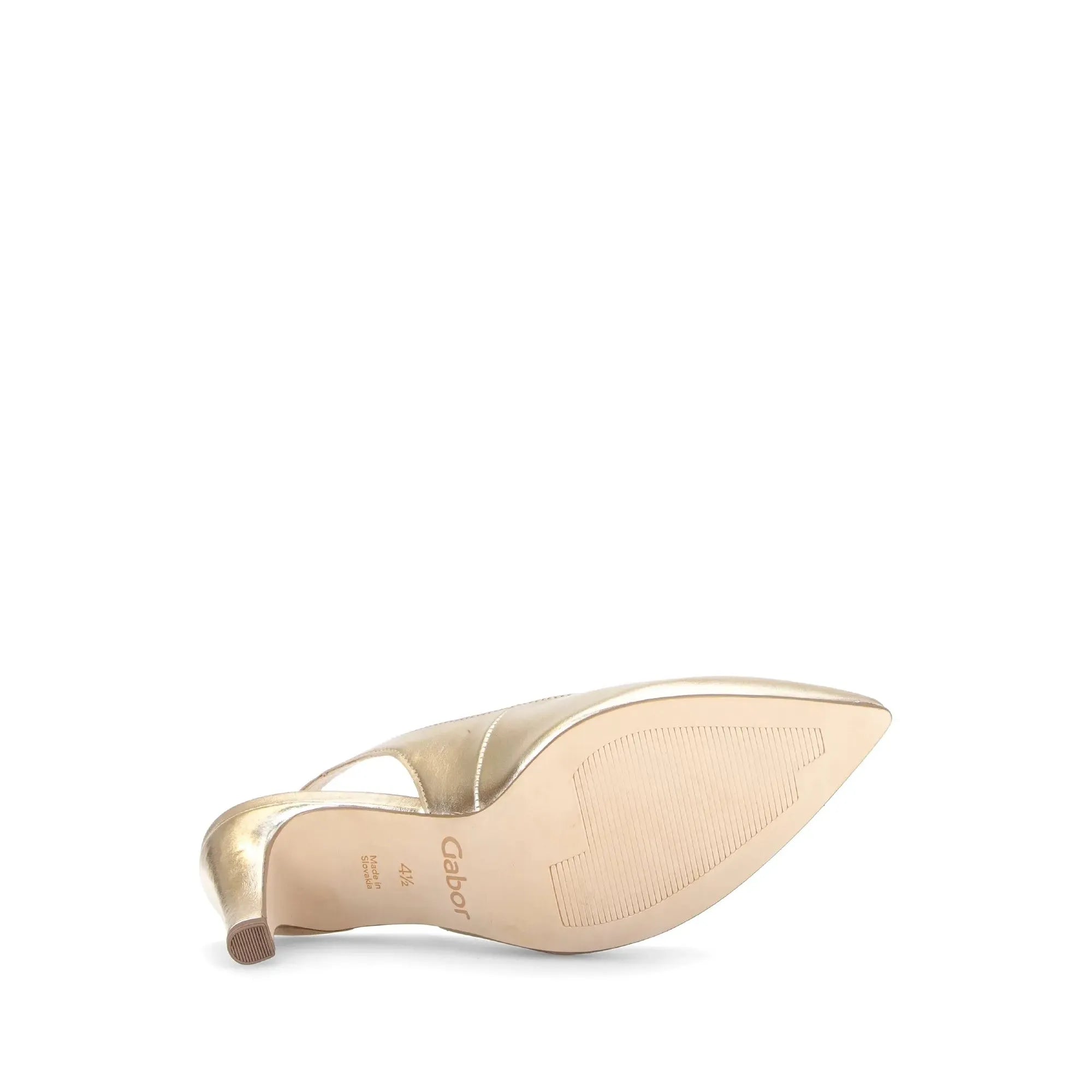 Gabor Lazona Ladies Platino Leather Slingback Heels with pointed toe and block heel, size 41/2.