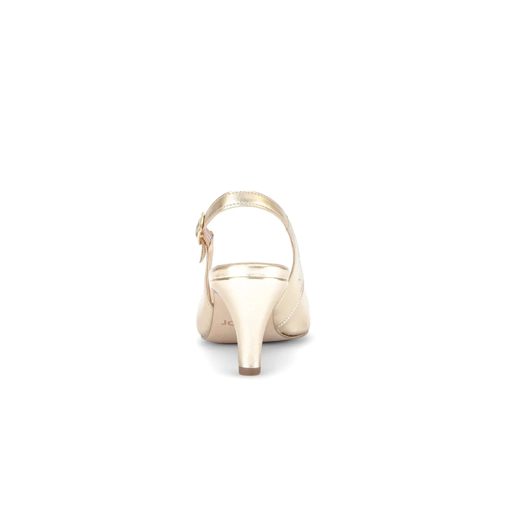 Gabor Lazona Ladies Platino Leather Slingback Heels with high block heel and ankle buckle.