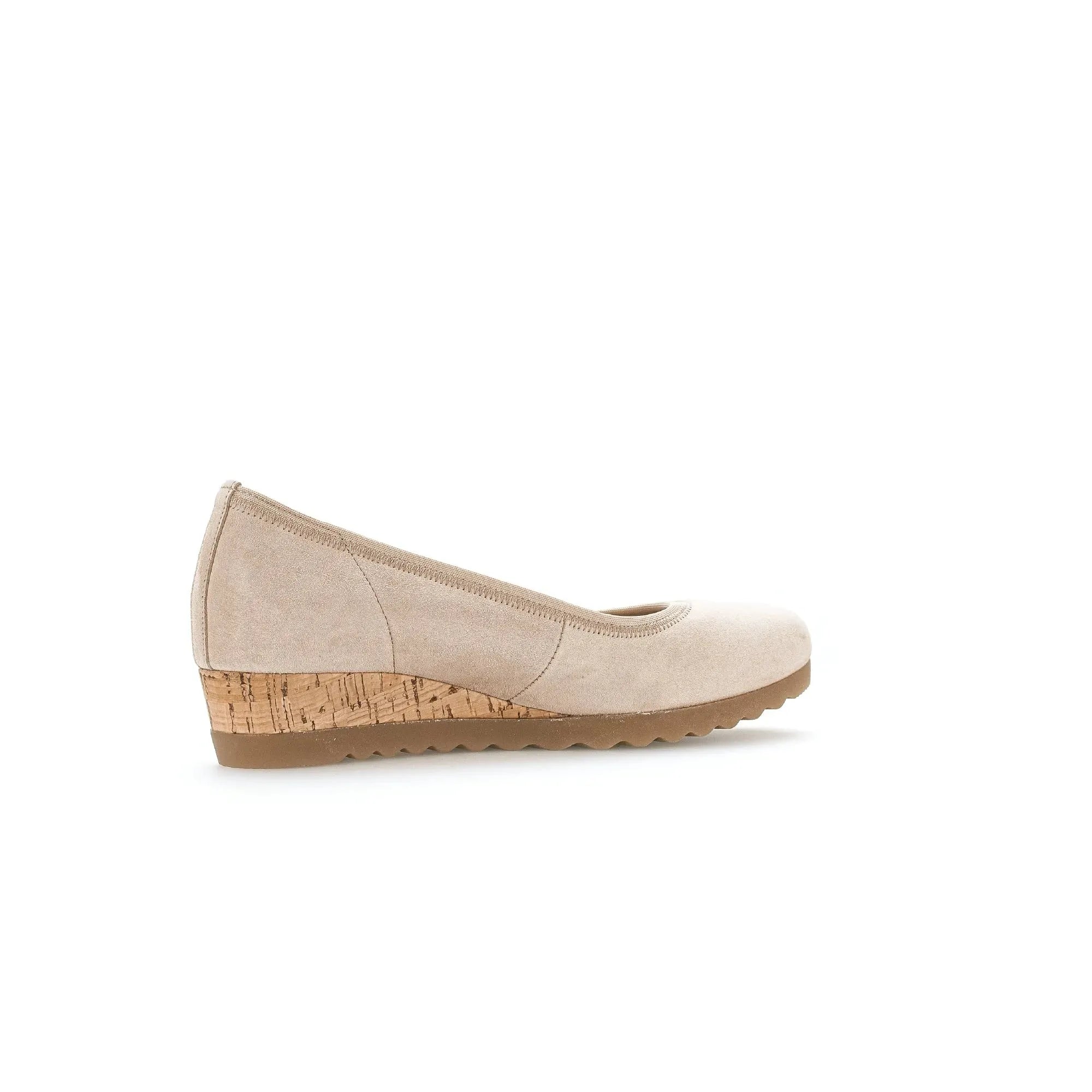 Gabor Epworth Ladies Beige Suede Elasticated Shoes with cork wedge heel and non-slip sole.