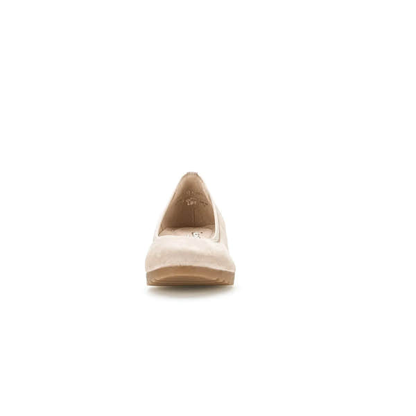 Gabor Epworth women's beige suede elasticated flat shoes with rounded toe and low heel.