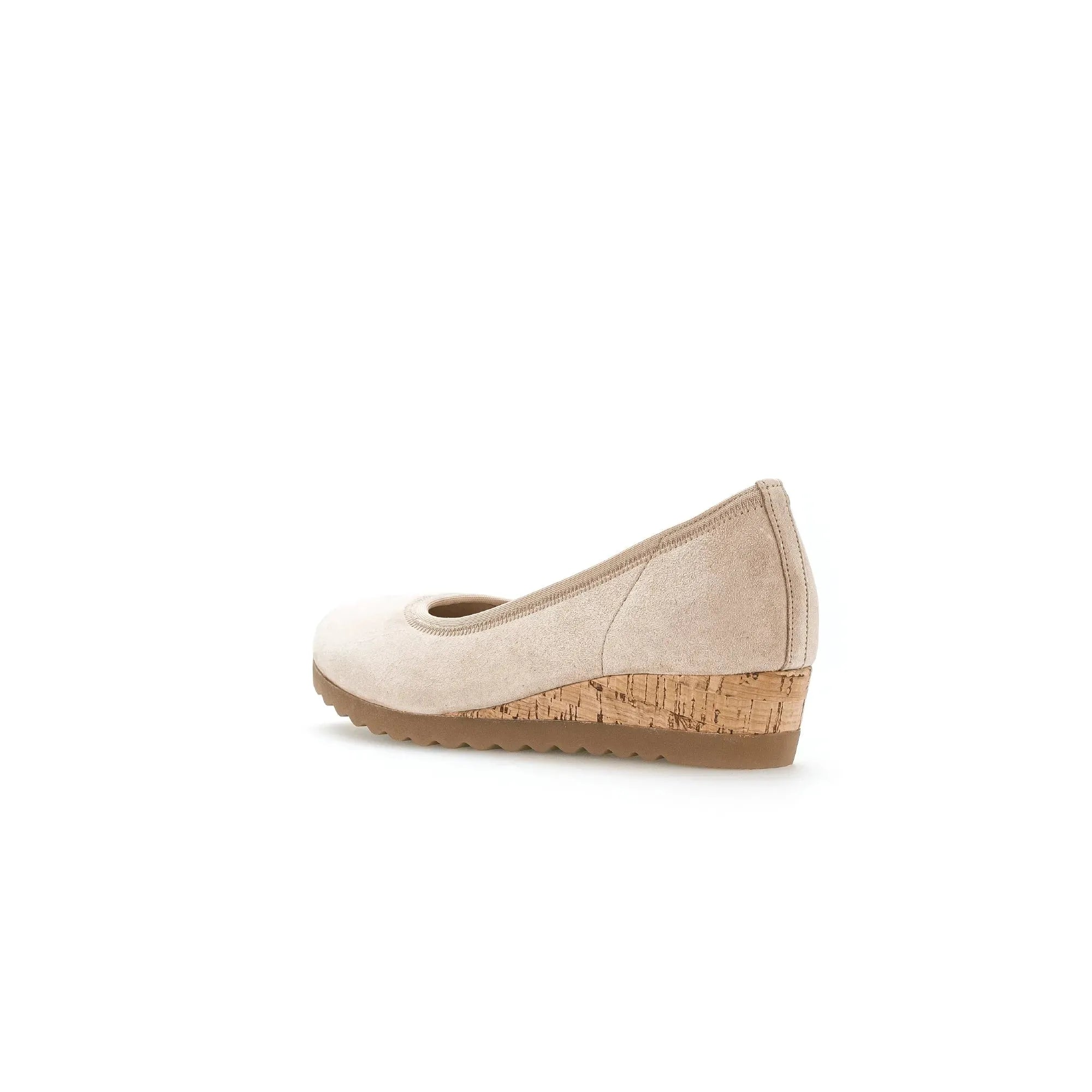 Gabor Epworth Ladies Beige Suede Wedge Shoes with elasticated sides and cork heel.