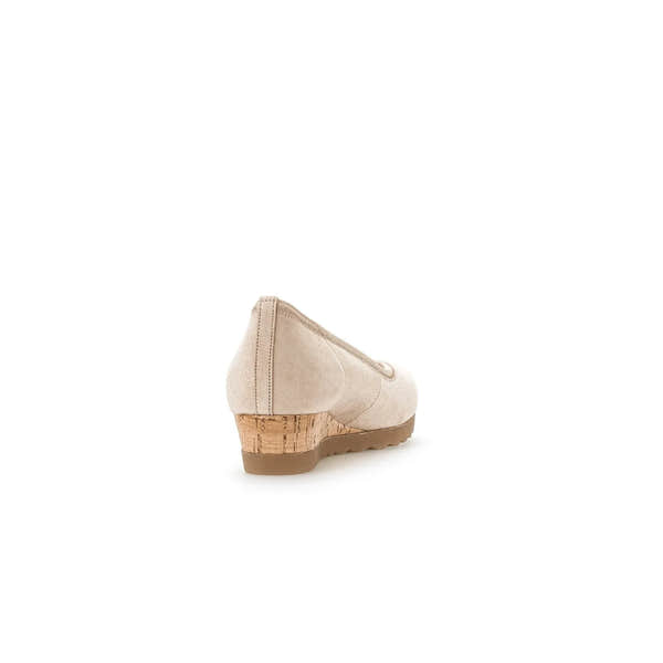Gabor Epworth Ladies Beige Suede Wedge Shoes with elasticated sides and cork heel.