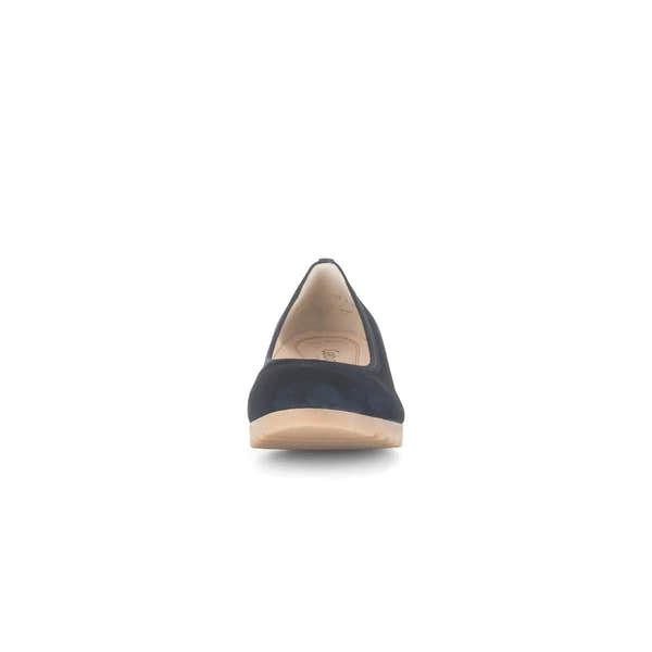 Gabor Epworth Ladies' dark blue suede elasticated slip-on shoes, front view, comfortable stylish footwear.