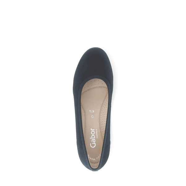 Dark blue suede elasticated women's flat shoe, Gabor Epworth 82.641.46, comfort fit with cushioned insole.