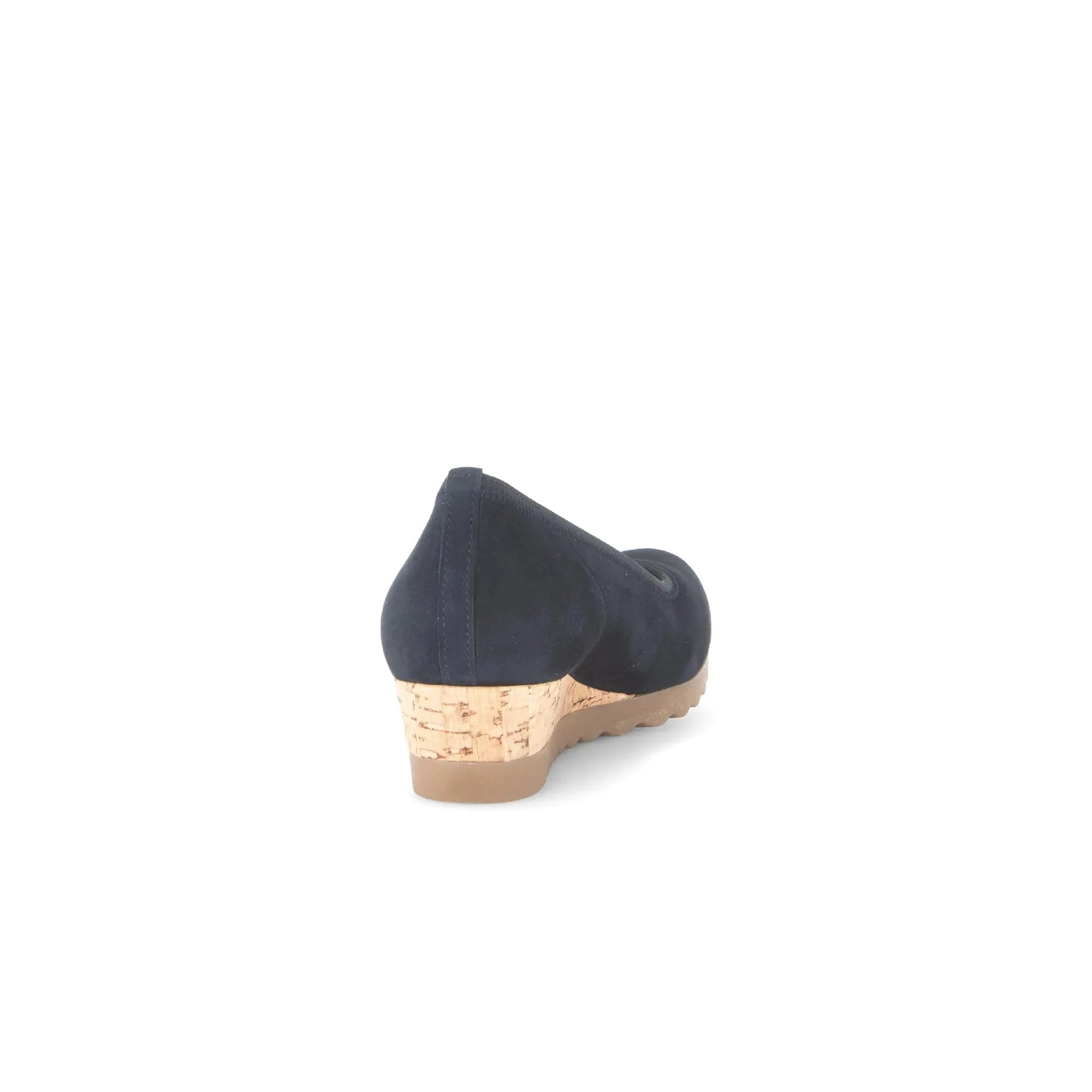 Gabor Epworth women's dark blue suede elasticated low heel shoes with cork midsole, stylish and comfortable footwear.