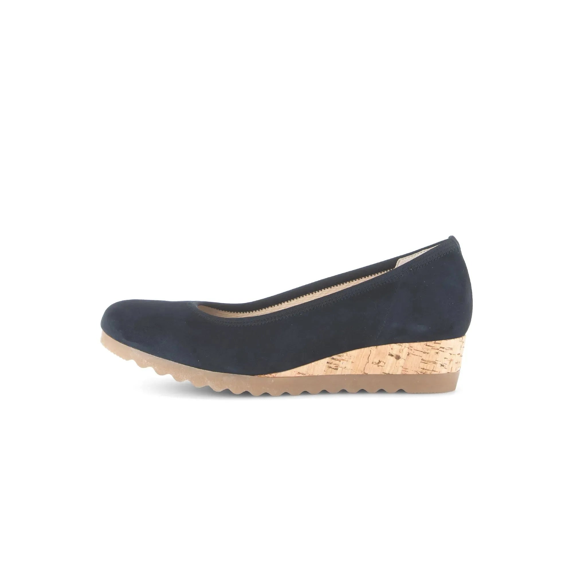 Gabor Epworth Women’s Dark Blue Suede Wedge Shoes with Elasticated Upper and Cork Platform Sole
