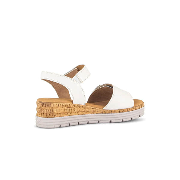 Gabor Shout Ladies Cream Leather Sandals with touch fastening, cushioned sole, and chunky wedge heel.
