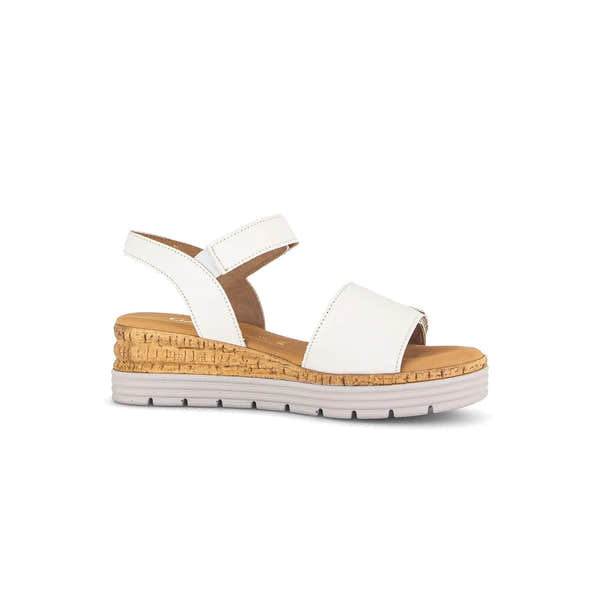 Gabor Shout Ladies Cream Leather Touch Fastening Sandals with platform sole and adjustable straps.