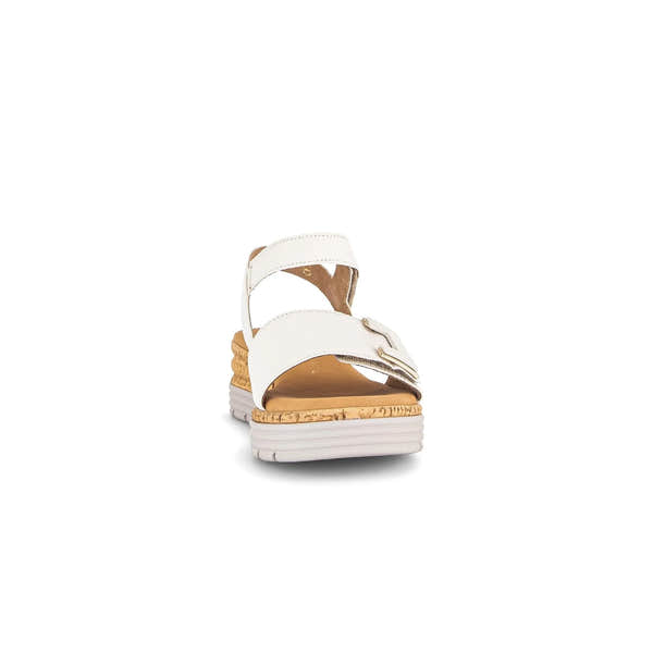 Gabor Ladies Cream Leather Sandals with Touch Fastening and Platform Wedge Heel