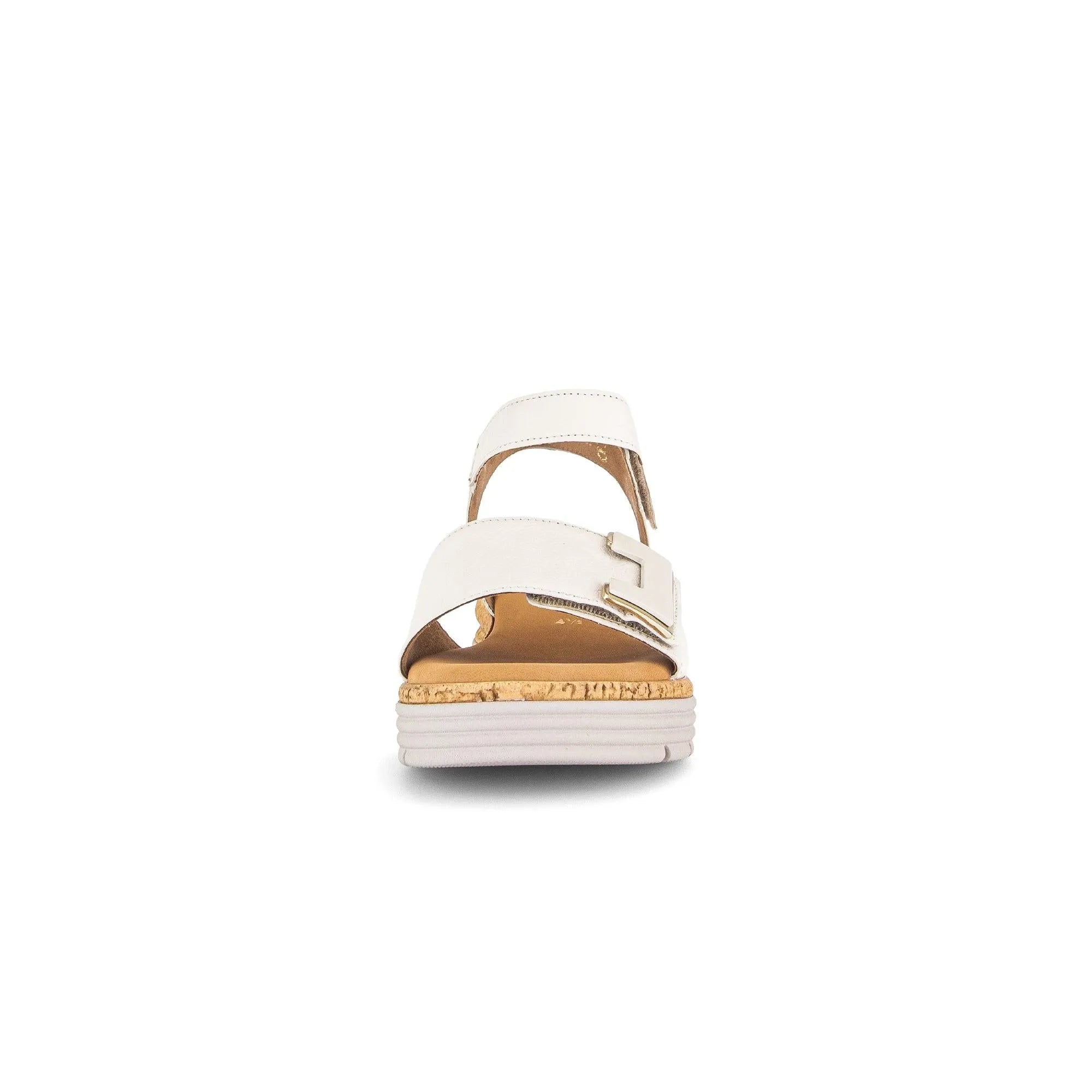 Gabor women's cream leather touch fastening sandals with two adjustable straps and cork sole.