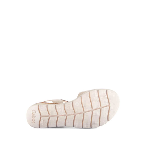 Beige leather touch fastening sandals with a textured sole and subtle branding. Ideal for comfort and style.