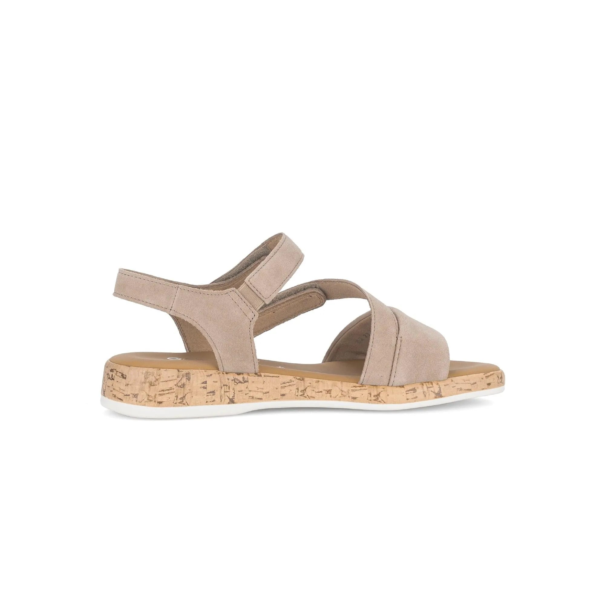 Gabor Oporto Ladies Sandals, beige leather touch fastening, cork-like sole, open toe, casual summer footwear.