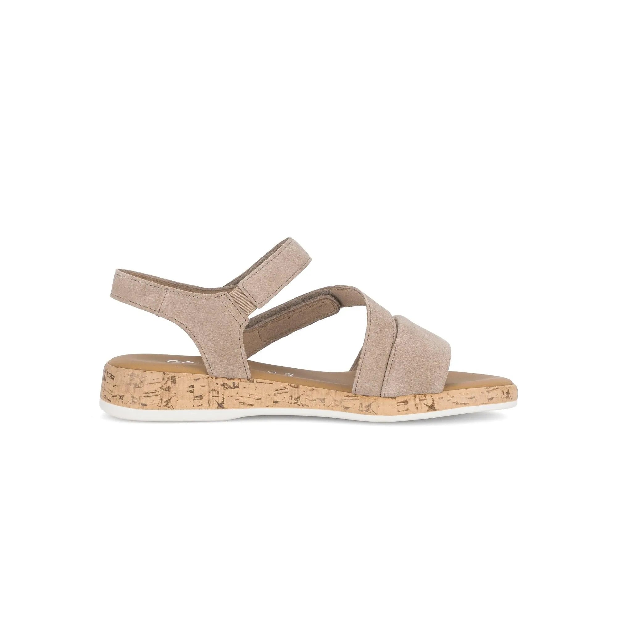 Gabor Oporto Ladies Sandals in beige leather with touch fastening straps and cork sole.