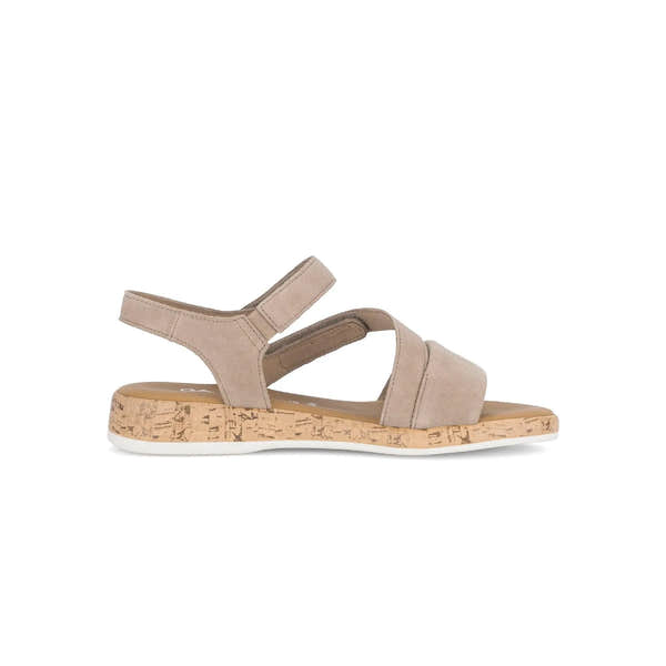Gabor Oporto Ladies Sandals in beige leather with touch fastening straps and cork sole.