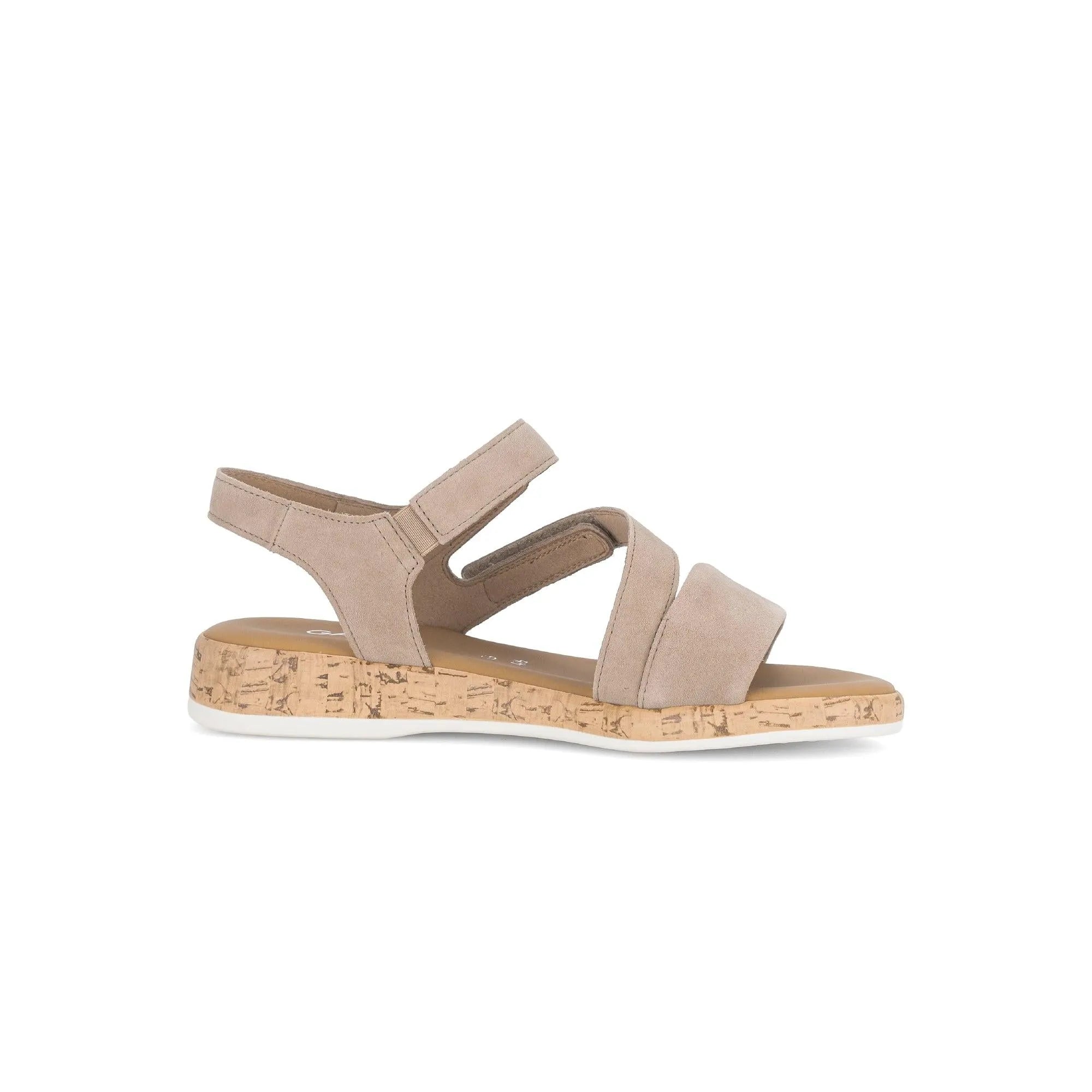 Gabor Oporto Ladies Sandals, beige leather touch fastenings, cork sole, open toe, lightweight footwear for women.