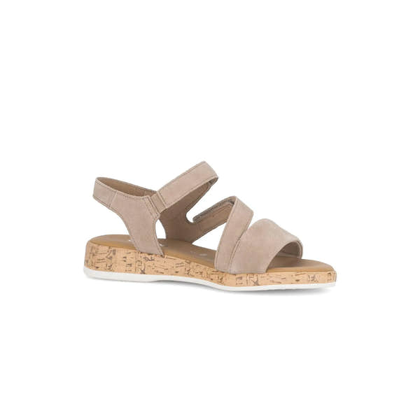 Gabor Oporto women's beige leather-touch fasten sandals with cork sole and comfortable straps.
