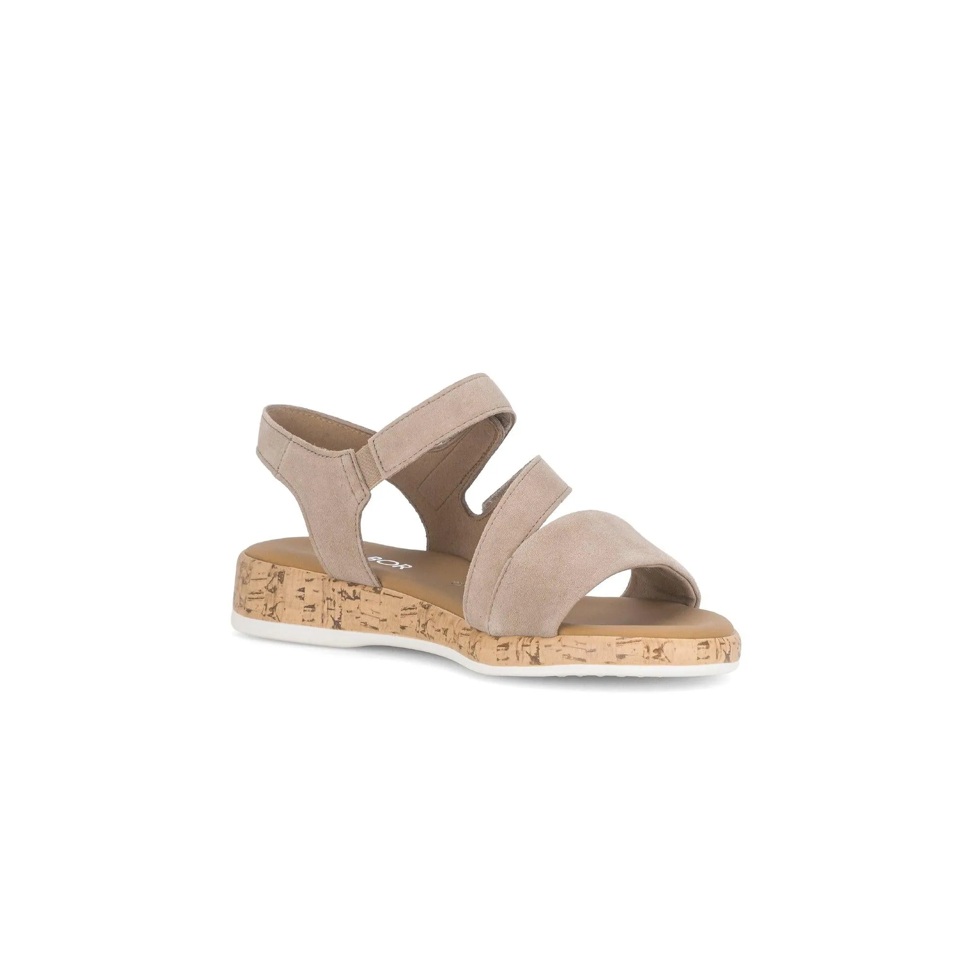 Gabor Oporto Ladies Sandals in beige leather with touch fastening and cork-effect wedge sole.