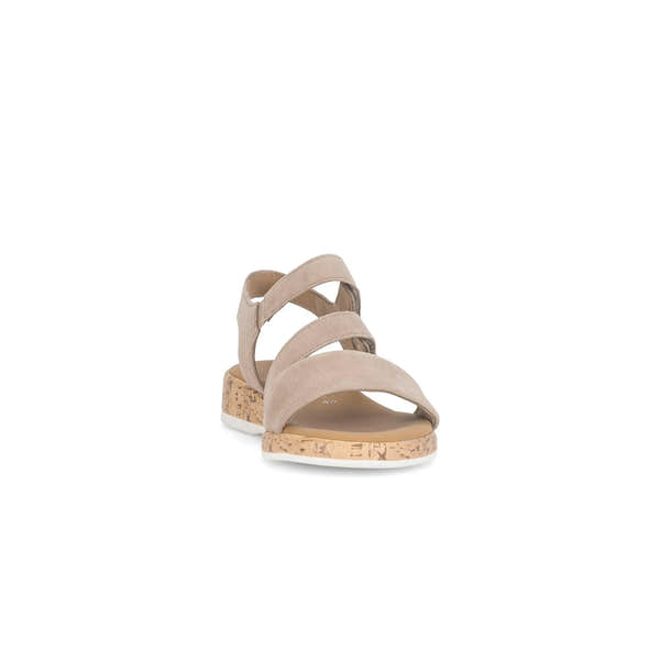Gabor Oporto Ladies Sandals in beige leather with touch-fastening straps and cork heel.